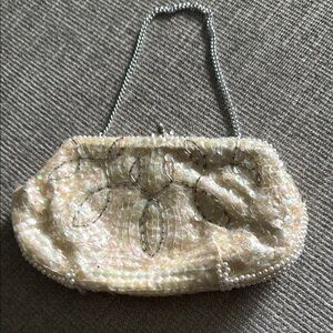 Elegant Cream Beaded Clutch